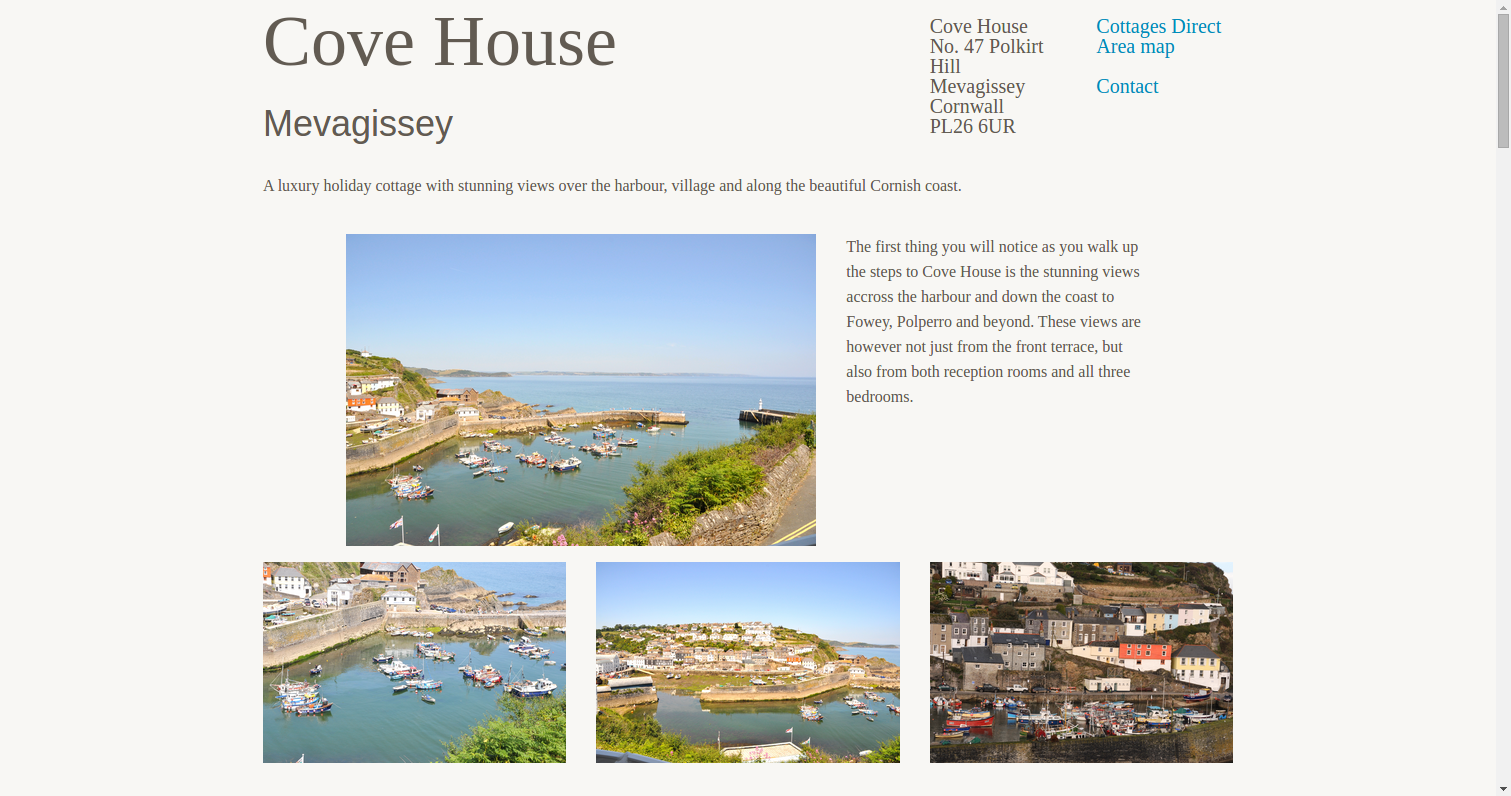 Homepage of the Cove House Mevagissey site
